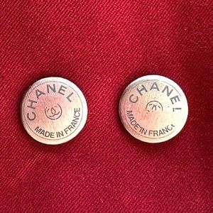 CHANEL * Made in France* Brushed Silver Disk Earrings